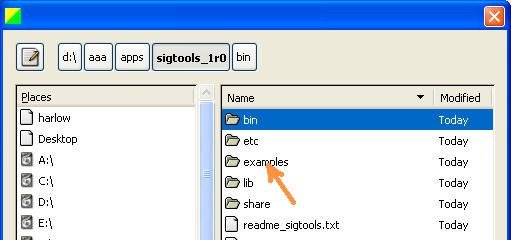 To find the example files first click on the "sigtools_1r0" button: Figure 1 The