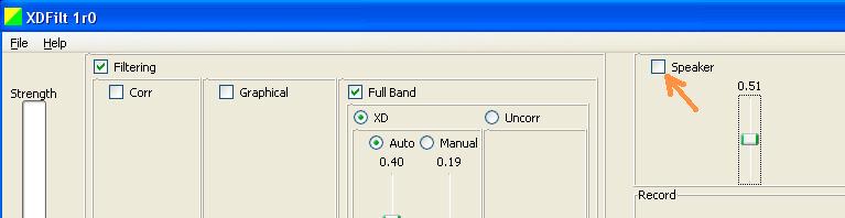 Figure 5 The filtered signal should now be audible from the PC's speakers. At start-up XDFilt defaults to generally appropriate filter settings.