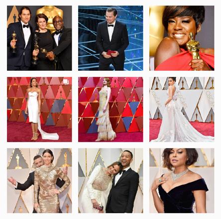 Content During and right after each event there was a surge in red carpet shots and videos presenting celebrity performances and speeches. Below is Elle s (@elleusa) representation of the Oscars.