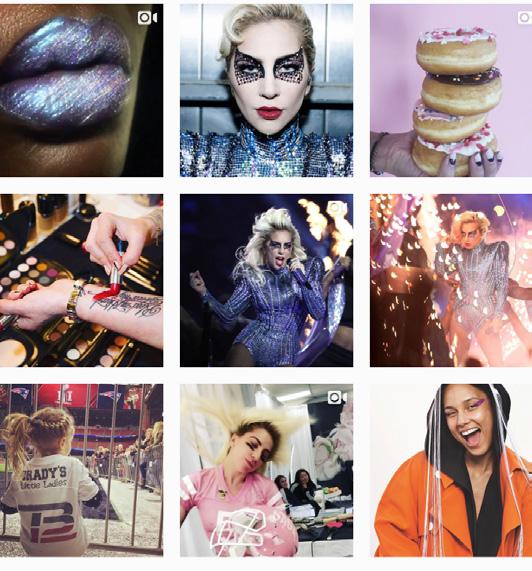 Top left (video): Makeup inspired by Lady Gaga s outfit Top center (photo): Lady Gaga s portrait Middle left (photo): The lipstick worn by Gaga Middle center and middle right