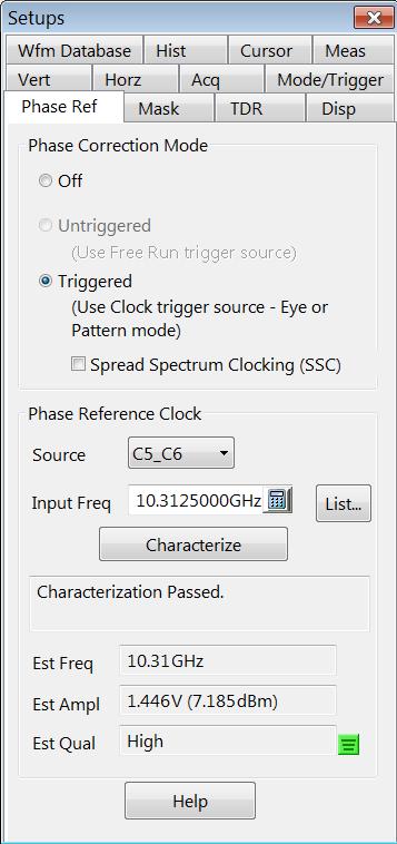 Phase Reference setup dialog box overview A phase reference clock provides additional timing information (from a user-supplied clock signal) to the timebase.