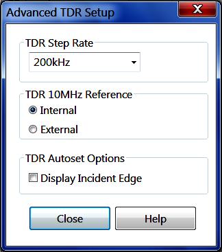 Advanced TDR setup TDR Step Rate: Sets the TDR step signal rate. You can select 25 khz, 50 khz, 100 khz, 200 khz, or 300kHz,orenteranyvaluebetween25and300kHzin 1 khz increments.