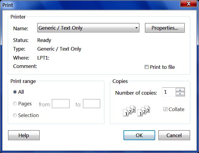 Print dialog box TIP. Before printing, you can setup page parameters from the Page Setup dialog box, which you can display from the File menu.