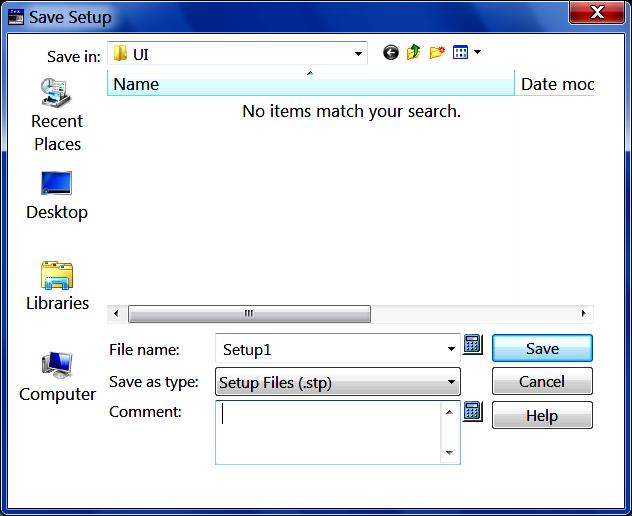Save Setup dialog box Save Setup dialog box Use this dialog box to save system setups to any location in the file system.