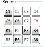 Math sources Math sources Use the source buttons to supply the data source part of a math expression. There are eight channels and eight reference waveform locations to select from.