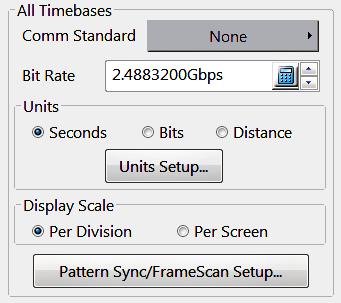 xxx Controls-specific help All timebases controls overview All timebases controls overview Key Features: Set comm standard, bit rate, measurement units, and display scale parameters Set timebase