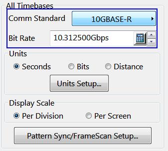 (see page 77) Display Scale Control (see page 78) Pattern Sync/FrameScan Setup (see page 79) Timebase Comm Standard control This control sets the communication standard bit rate that you want to test.