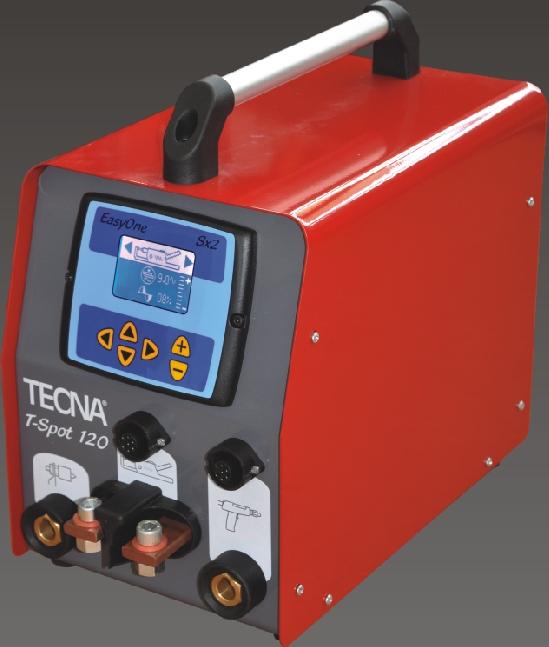 Multifunction gun for sheet straightening, rivets welding and localised sheets heating with carbon electrode. A push-button remotely allows the programs' quick selection and a fine adjustment.