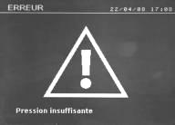 Insufficient air pressure : Before the welding spot: If the input air pressure is too low to reach the required electrode force, the machine will beep and display the following error message
