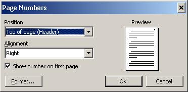 3. Insert your MLA Header: Insert > Page Numbers Change Position: Top of Page (Header) Alignment: Right Select OK *You should now see a 1 in the