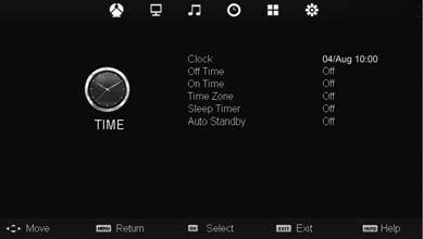 TV Menu Operation TIME MENU To access this menu, press [MENU] button on the remote control and scroll right.