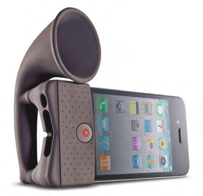 5 (c) Shown below is an image of a mobile phone sound amplification device.