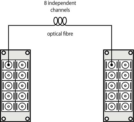 Figure 4: 8 channel filter connected to main fibre 3.3 9-40 channel system Each set of 8 channels must first be connected like described in Chapter 3.2, Figure 3.