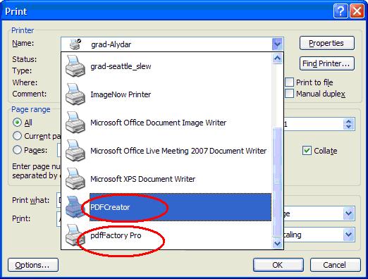 ability to create PDF documents from any application (such as Word). If you do not have Acrobat Professional, two free options are listed here.