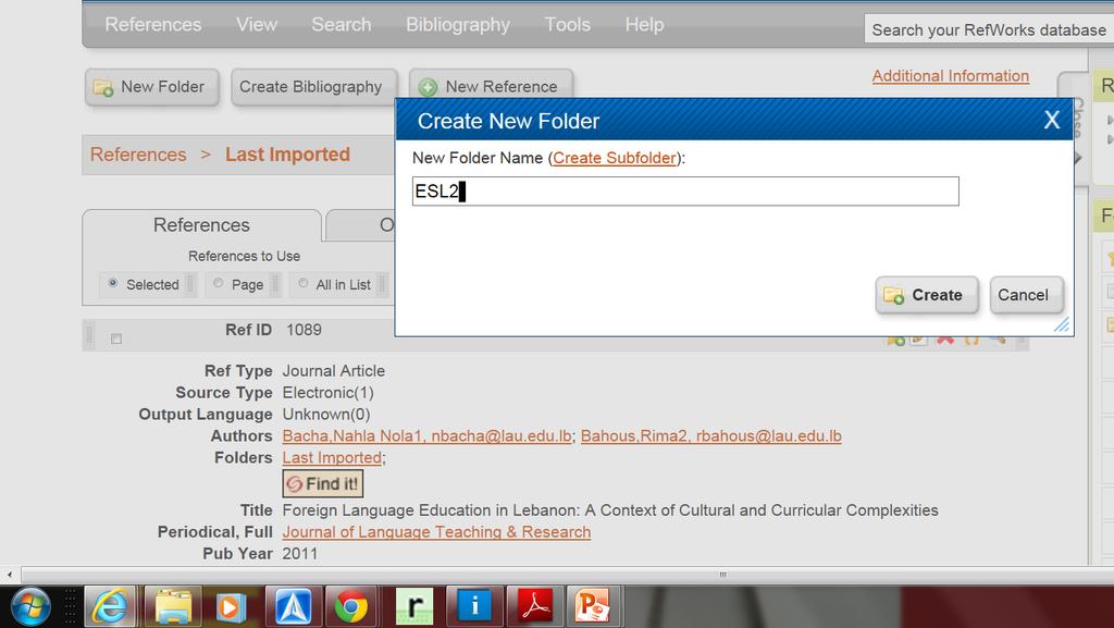 Exporting to RefWork Click here to create a new folder to hold all of