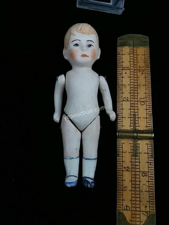 Page: 2 4 4 1/2" Bisque Boy Nice Painted Face, Molded Hair Wire Jointed Arms & Legs,