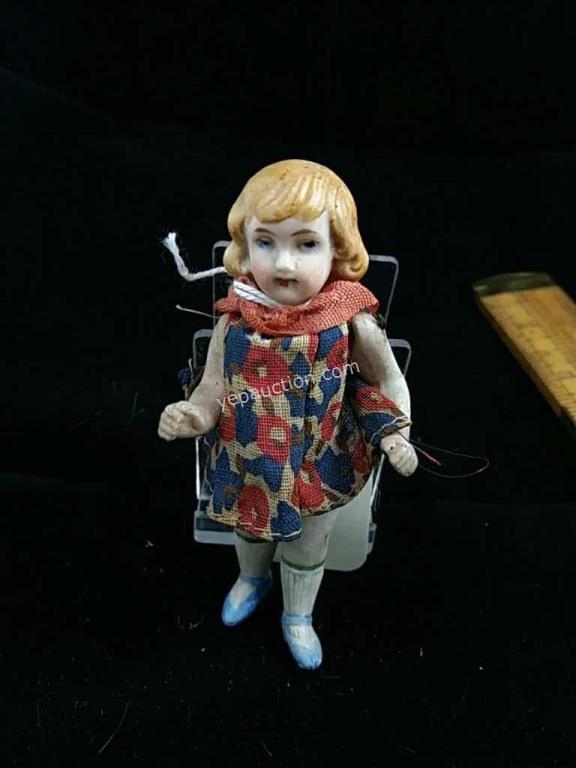 Girl Doll, Painted Face, Molded Hair Wire Jointed Arms & Legs, Painted Socks & Shoes,