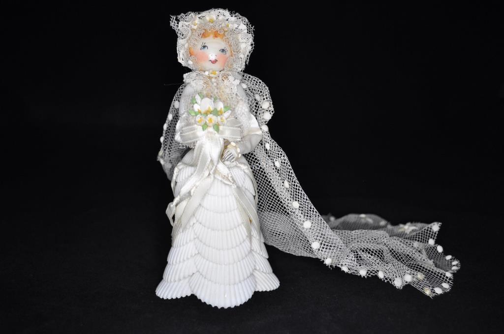 Page: 4 29 Vintage Shell Bride Doll 6 1/2"