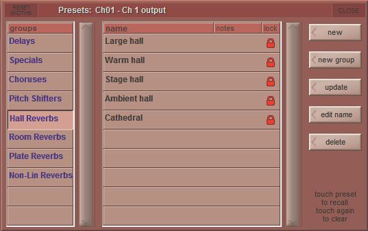 Chapter 2 - Channel Types 2.3.4 FX Presets... Each channel output or insert send can be sent to an internal FX Unit.