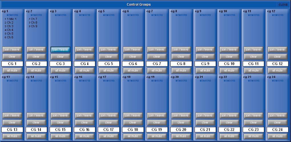 Chapter 2 - Channel Types The Master Control Groups Display In addition to the Control Group channel strips, an overview of all the Control Groups within a session can be access via the Control