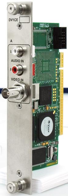 SD Encoder Cards DV1CE / DV1CEM DV2CE / DV2CEM VIDEO INPUT CVBS, NTSC / PAL (1) INPUT INTERFACE 1x BNC, 75 Ω 2x BNC, 75 Ω ENCODING FORMAT ENCODING BIT RATE TYPE VIDEO ADJUSTMENTS VIDEO PROCESSING