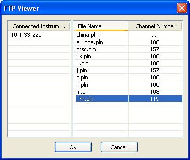 Downloading Channel Test Plans To download a channel test plan from the 8821Q-R to the Q-Lab Software, perform the following steps: 1. Select the Download Channel Test Plan from FTP Button. 2.