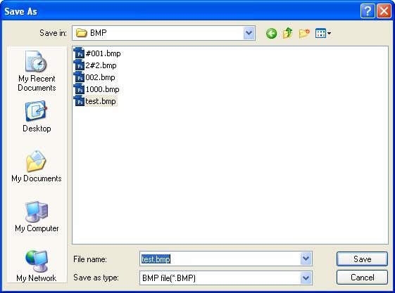 Saving a BMP Image To save an displayed BMP image to the local hard drive, perform the following steps; 1. Select the Save BMP Image Button. 2. The Save As Window appears. 3.