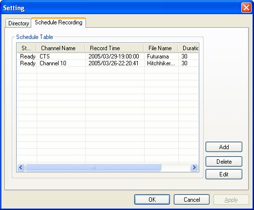 Recording and TimeShifting 6.3 Schedule Recording You can access Schedule Recording from the Settings Menu as described in Section 7. Here you can see a list of items scheduled to record.