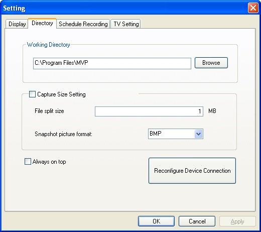 Settings 7.2.2 Directory Settings Working Directory Here you can change the directory used for saved files. Either type in the path, or click Browse, go to the folder you want, and click OK.