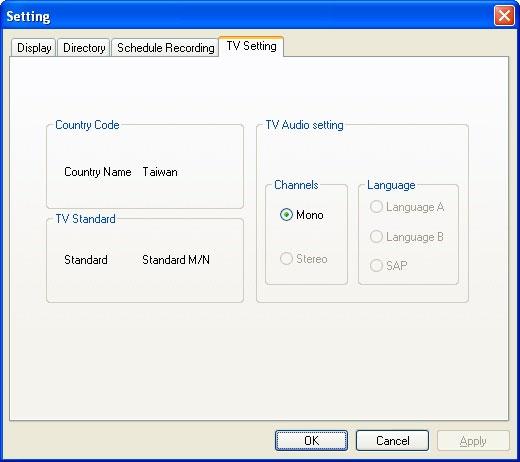 Settings 7.2.4 TV Settings Here you can adjust some analogue TV settings. Select your country and TV standard to get proper reception in your area.