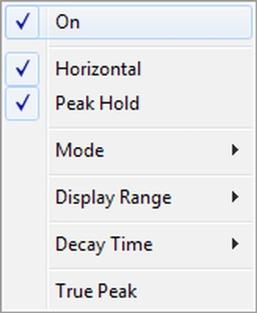 18 Settings Right-clicking into the meter enables you to change the default settings: select or deselect On to turn the meter on or off.