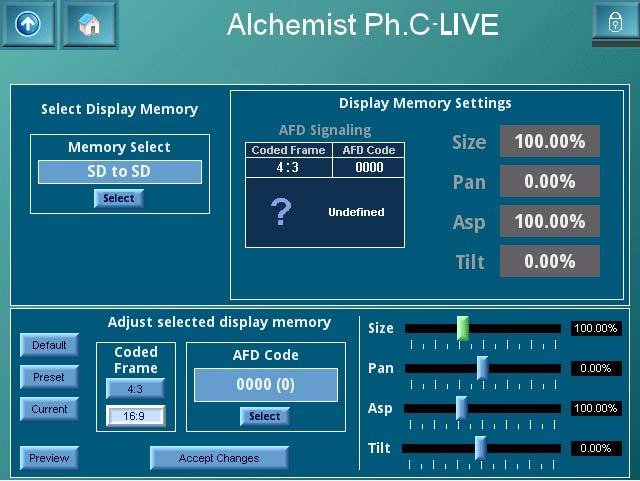 Alchemist Ph.C-HD LIVE www.snellgroup.com Operation Using the Touch Screen (Option) 5.8.3.7 Display Memory Setup The Display Memory Setup screen allows the display memories to be configured.