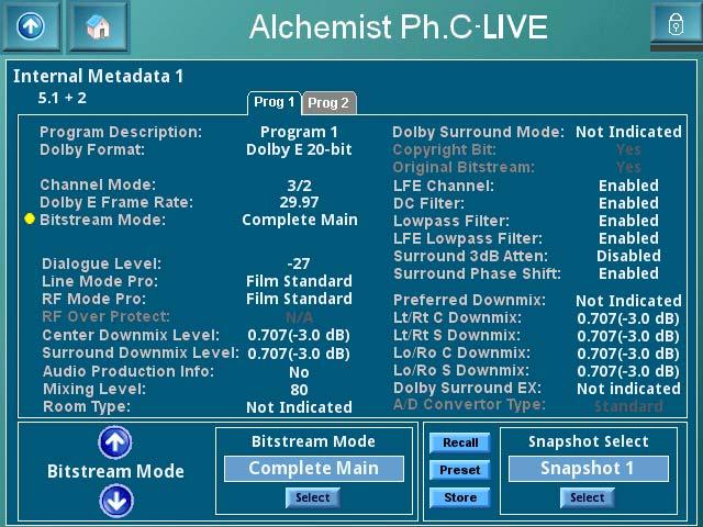 Alchemist Ph.C-HD LIVE www.snellgroup.com Operation Using the Touch Screen (Option) This page indicates the current Encoder Metadata configuration.