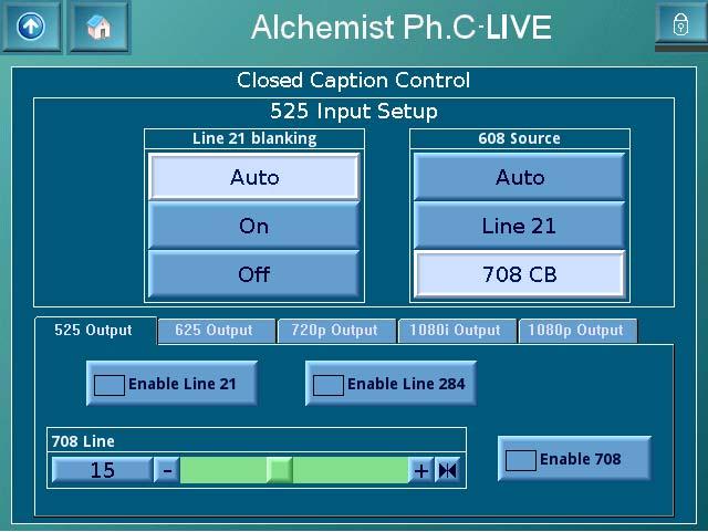 Alchemist Ph.C-HD LIVE www.snellgroup.com Closed Caption CEA608/708 F.2.3 Closed Caption Control The Closed Caption control page offers configuration for CEA608 and CEA708 passing functionality.