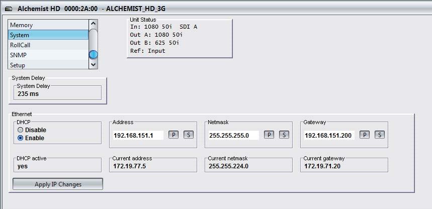 Alchemist Ph.C-HD LIVE www.snellgroup.com Operation Using the RollCall Control Panel 4.26 System When System is selected, the screen shown below is displayed. 4.26.1 System Delay This shows the total delay for each channel of the output pair.