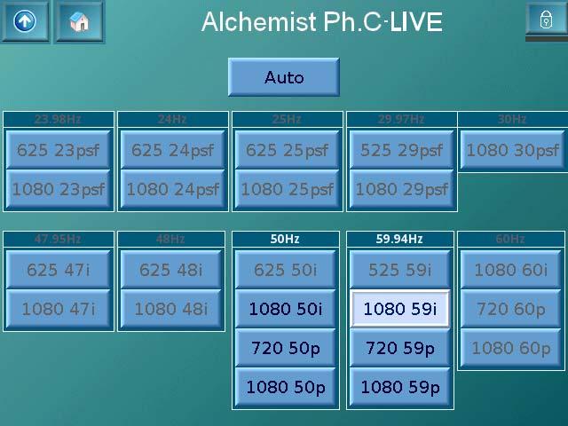 Alchemist Ph.C-HD LIVE www.snellgroup.com Operation Using the Touch Screen (Option) 5.8.1.2 Standard To view the input standard, touch Select. The unit automatically detects the input standard.