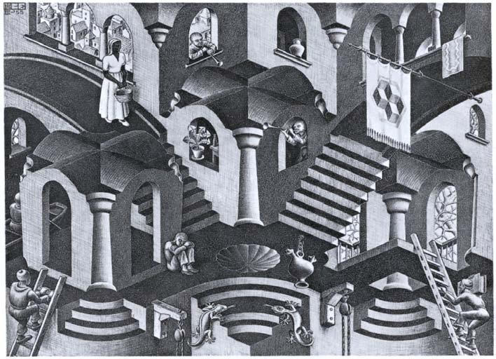 M. C. Escher manipulated the relationship between part and whole to achieve