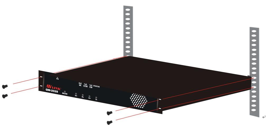 Figure 2: Mount QW Series on a Standard Bracket with 1U Rack-mount Attach the rubber feet to the bottom of the device,