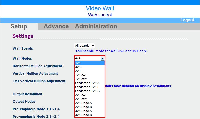 Wall Modes CCRREESSCCEENNTT WAALLLLSS QW SSEERRI IIEESS Select the video wall monitor arrangement.