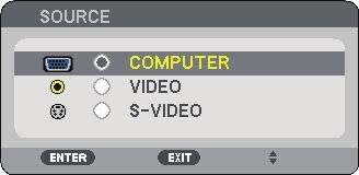➋ Selecting a Source Selecting the computer or video source 3. Projecting an Image (Basic Operation) NOTE: Turn on the computer or video source equipment connected to the projector.