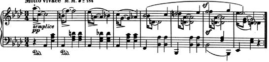 Example 21: As-C-H (A-flat, C, B-natural) Schumann makes a reference to Paganini s great virtuosity, which challenges the performer.
