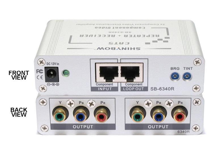 TYPICAL HOOKUP AND OPERATION SB-6340 TRANSMITTER Front: Input: 1x Component Video(YPBPR) Rear: Output: 1x Component Video (YPBPR) 4x CAT5 (Tx) Transmitters Power Output: DC12V@300mA RECEIVER Front: