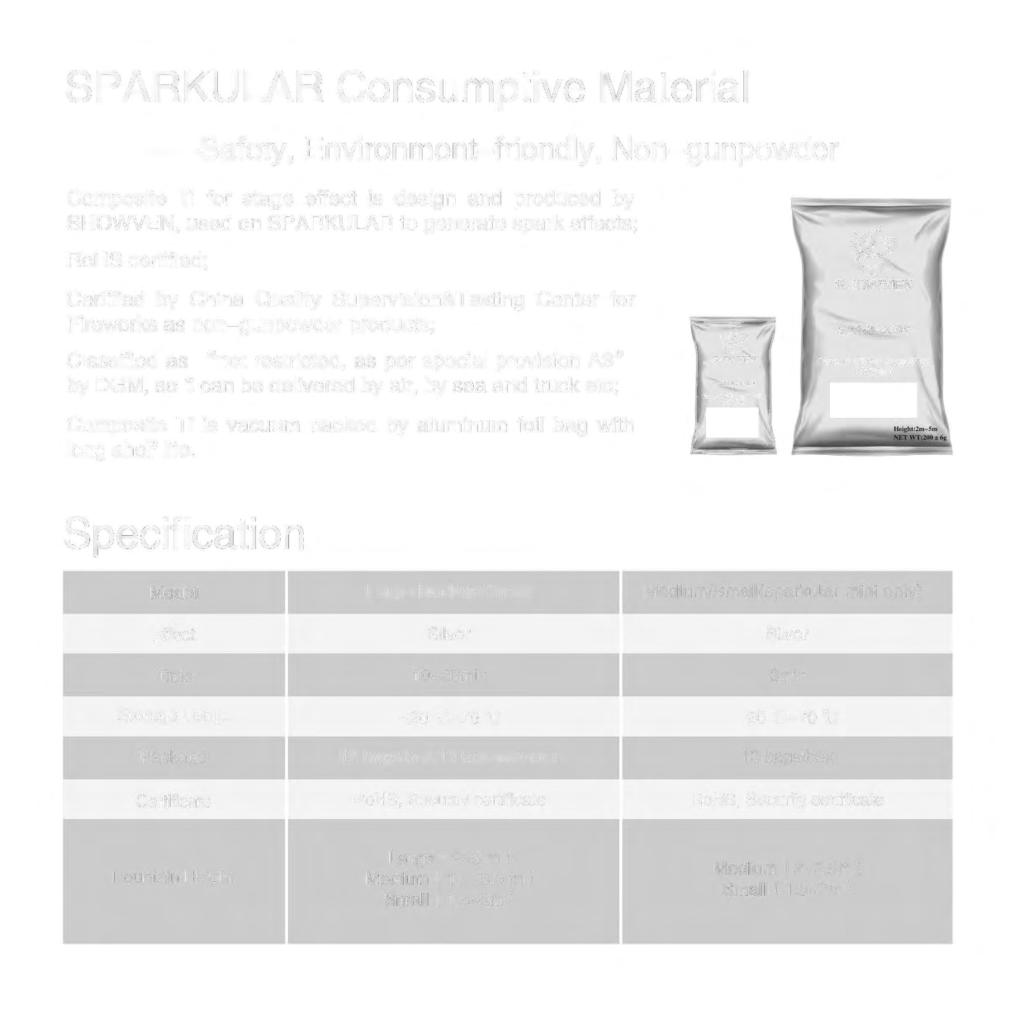 SPARKULAR Consumptive Material -Safety, Environment-friendly, Non-gunpowder Composite Ti for stage effect is design and produced by SHOWVEN, used on SPARKULAR to generate