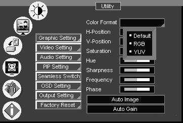 Operating the Seamless Switcher / Scaler Figure 29: Graphic Setting Color Format Utility Screen 7.3.