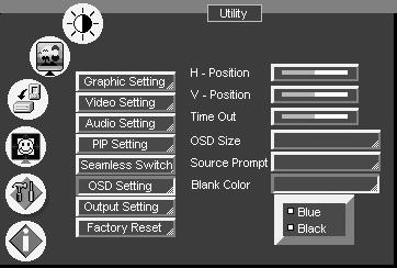 Operating the Seamless Switcher / Scaler Figure 40: OSD Size Utility Screen Figure 41: OSD Source Prompt Activation Utility Screen Figure 42: OSD Blank Color Utility Screen 7.3.6.