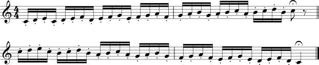 Sing the following exercise (starting note C or D flat), adding any consonant to the vowel sound used. Use crescendo and diminuendo as instructed by the Examiner.