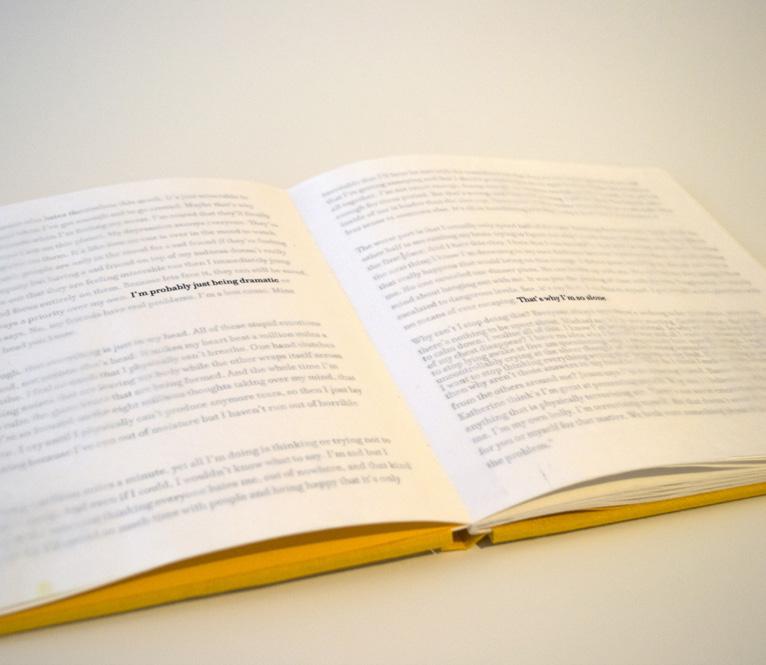 Using a traditional drumleaf style binding, this book contains five folio spreads with body paragraphs of text where the leading becomes gradually tighter throughout the course of the book.