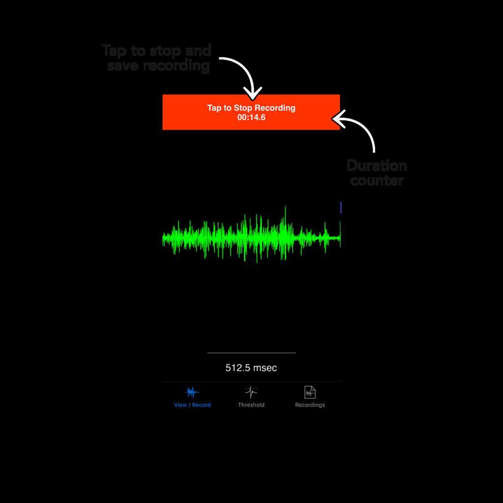 Recording To record a signal for your experiment, tap on the Record button on the right hand top side of the screen.