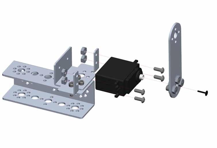 Extensions Dispenser Building Guide TETRIX Getting Started Guide Step 3 1x 180 Servo Motor with Horn 1x Servo Screw 4x 3/8" BHCS 4x Kep Nut Tips Use the