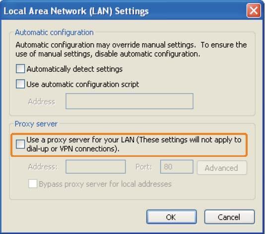 Step 3: Do NOT check the Use a proxy server for your LAN